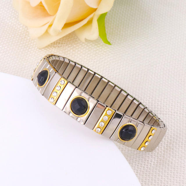 Hot sale colorful rhinestone statement stainless steel elestic bangle bracelet