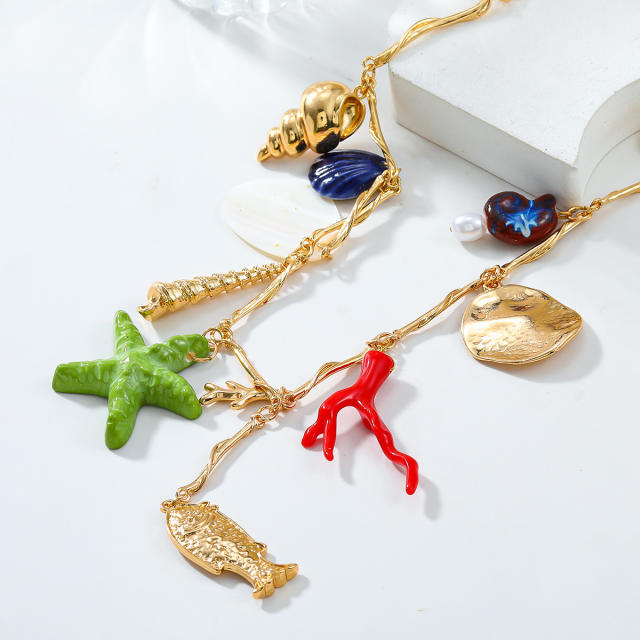 New Charm Marine Life Shell Necklace Coral Conch Star Pendant charm necklace for women