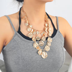 Boho multi layer alloy coin pendant charm necklace for women