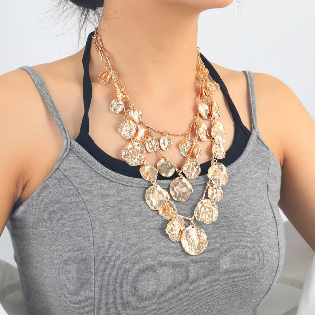 Boho multi layer alloy coin pendant charm necklace for women