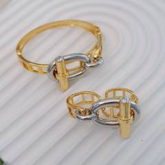 Chunky gold plated copper mix color coffee bean pig nose bangle rings set
