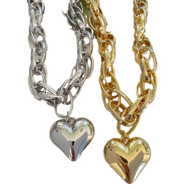 Hiphop chunky heart twisted chain necklace