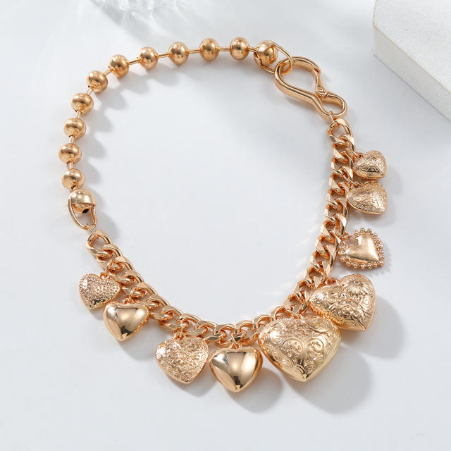 Chunky heart pendant boho charm necklace for women