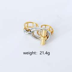 Chunky gold plated copper mix color coffee bean pig nose bangle rings set
