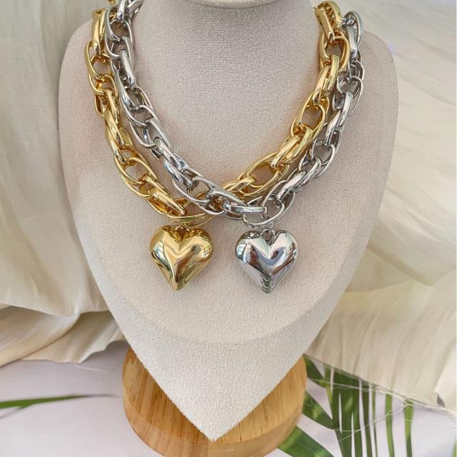Hiphop chunky heart twisted chain necklace