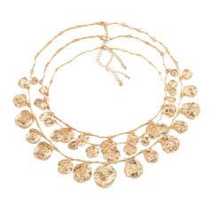 Boho multi layer alloy coin pendant charm necklace for women
