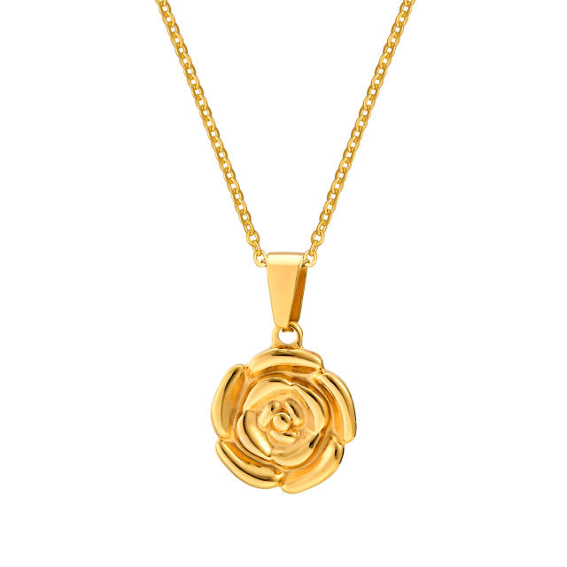 Dainty gold color stainless steel elephant rose flower pendant necklace collection