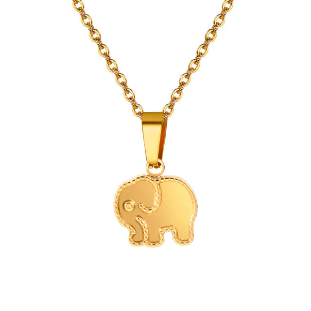 Dainty gold color stainless steel elephant rose flower pendant necklace collection