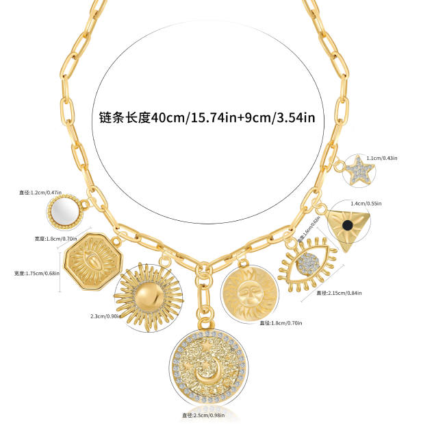Hot sale holiday vacation evil eye sun charm necklace for women