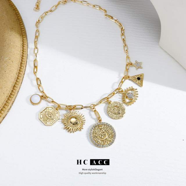 Hot sale holiday vacation evil eye sun charm necklace for women