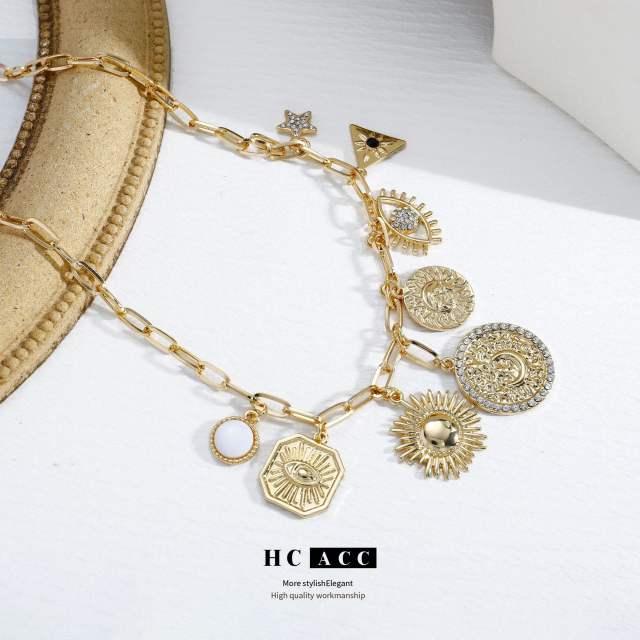 Hot sale holiday vacation evil eye sun charm necklace for women