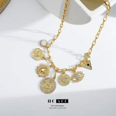 Hot sale holiday vacation evil eye sun charm necklace for women