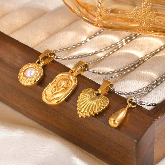 Dainty gold color stainless steel elephant rose flower pendant necklace collection