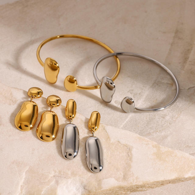 Elegant chunky geometric stainless steel bangle earrings set