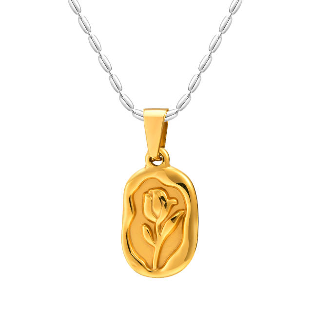 Dainty gold color stainless steel elephant rose flower pendant necklace collection