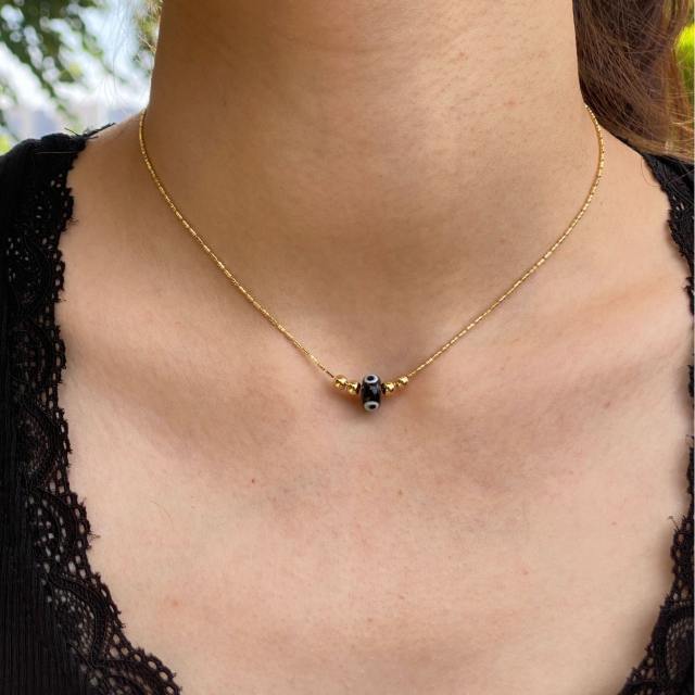 18KG evil eye charm tennis chain bow charm copper necklace set
