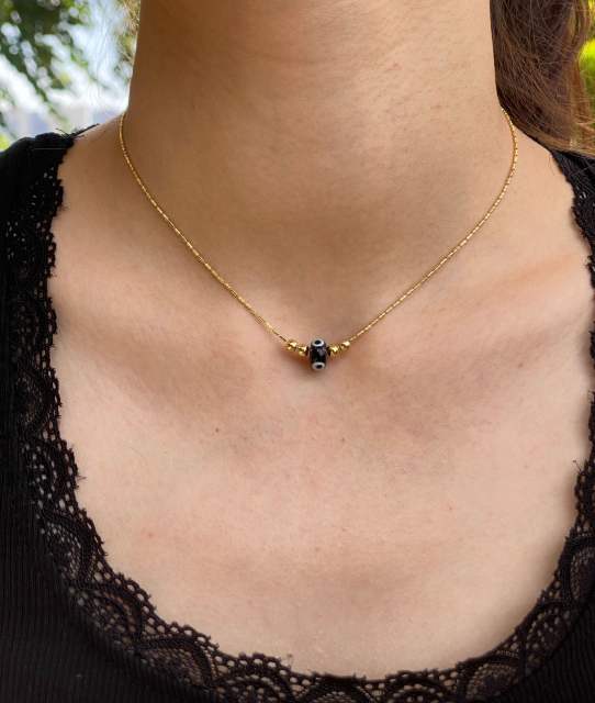 18KG evil eye charm tennis chain bow charm copper necklace set