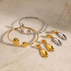 Elegant chunky geometric stainless steel bangle earrings set
