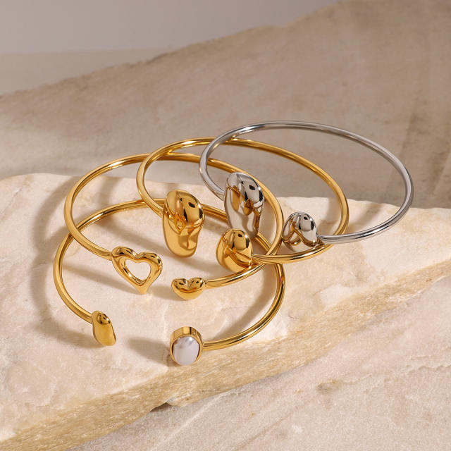 Elegant chunky geometric stainless steel bangle earrings set