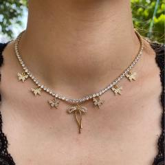 18KG evil eye charm tennis chain bow charm copper necklace set