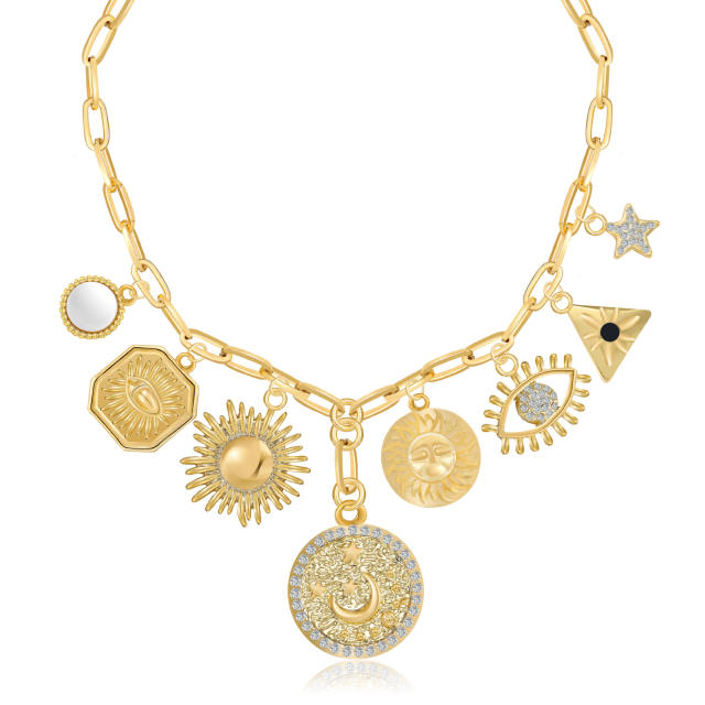 Hot sale holiday vacation evil eye sun charm necklace for women