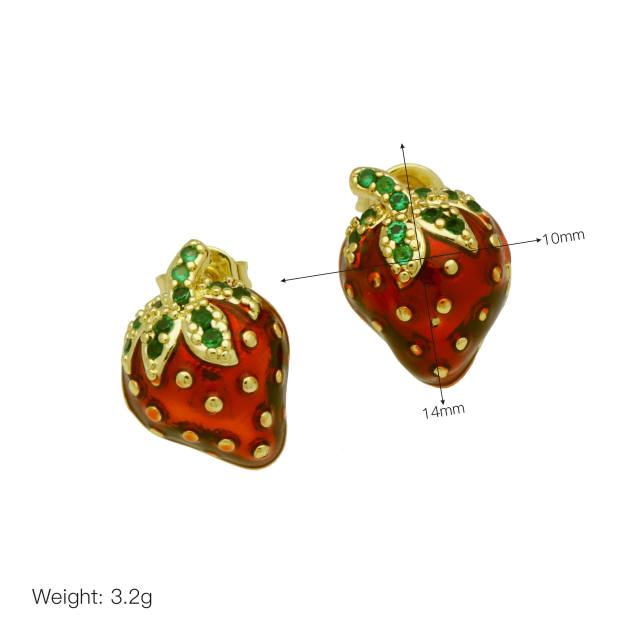 Summer sweet cherry strawberry gold plated copper earrings