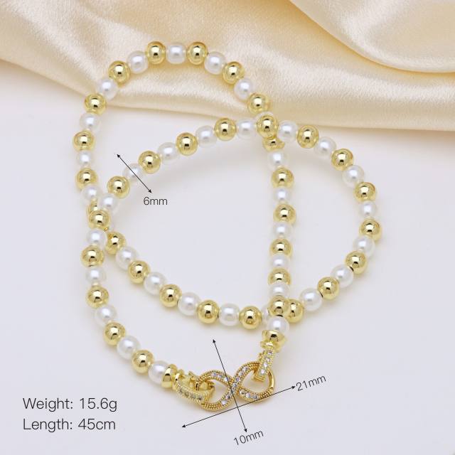 18K gold plated copper ball bead imitation pearl bead choker necklace