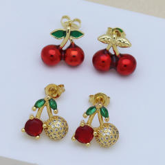 Summer sweet cherry strawberry gold plated copper earrings