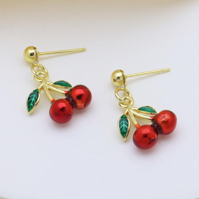 18KG sweet strawberry cherry gold plated copper earrings
