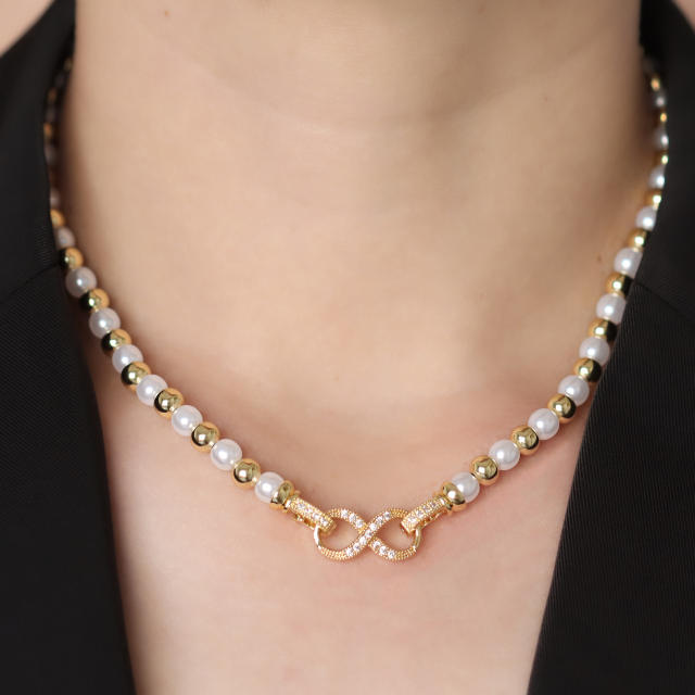 18K gold plated copper ball bead imitation pearl bead choker necklace