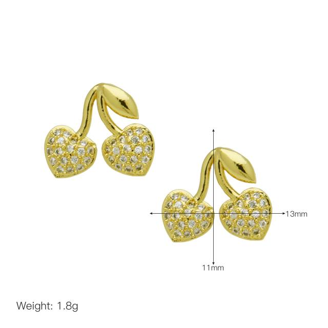 Summer sweet cherry strawberry gold plated copper earrings