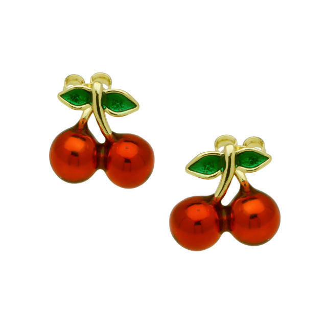Summer sweet cherry strawberry gold plated copper earrings