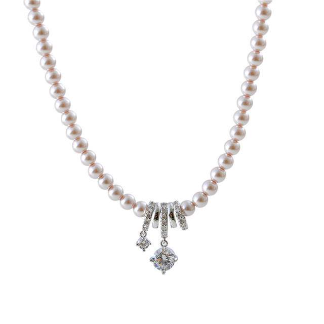 Korean fashion chic pearl bead diamond pendant necklace