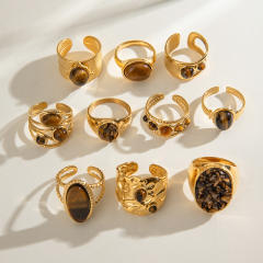 18KG tiger eye stone statement stainless steel finger rings set