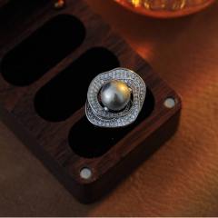 Luxury black pealr bead diamond bracelet rings necklace set