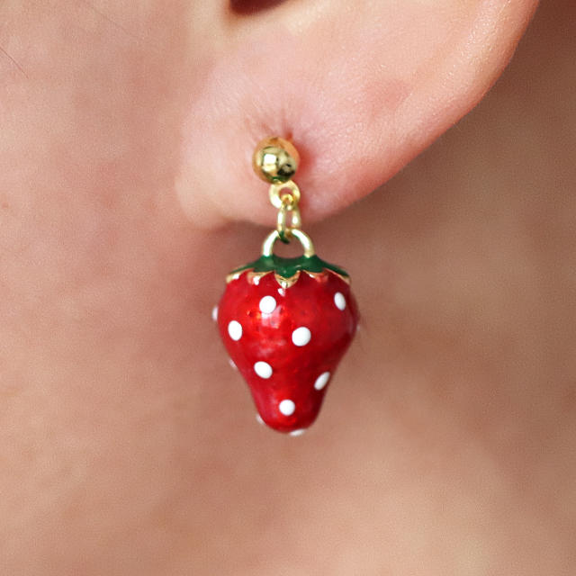 18KG sweet strawberry cherry gold plated copper earrings
