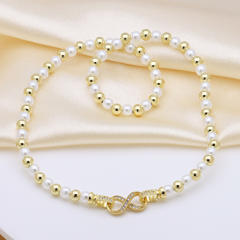 18K gold plated copper ball bead imitation pearl bead choker necklace