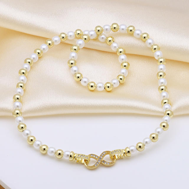 18K gold plated copper ball bead imitation pearl bead choker necklace