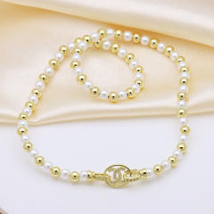 18K gold plated copper ball bead imitation pearl bead choker necklace