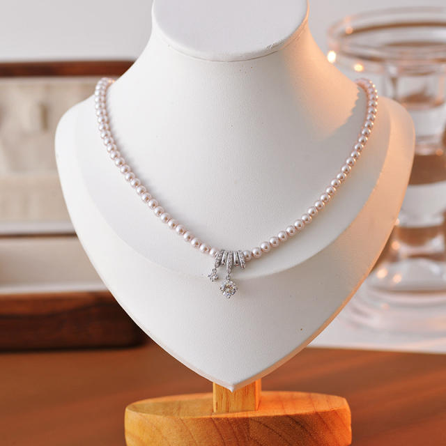 Korean fashion chic pearl bead diamond pendant necklace