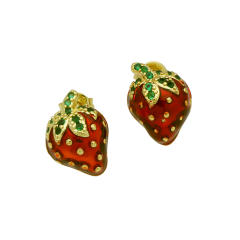 Summer sweet cherry strawberry gold plated copper earrings