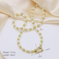 18K gold plated copper ball bead imitation pearl bead choker necklace