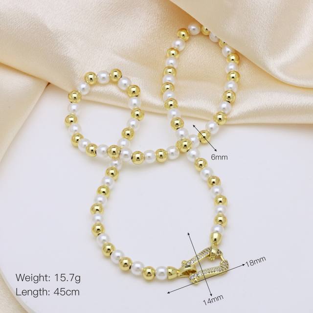 18K gold plated copper ball bead imitation pearl bead choker necklace