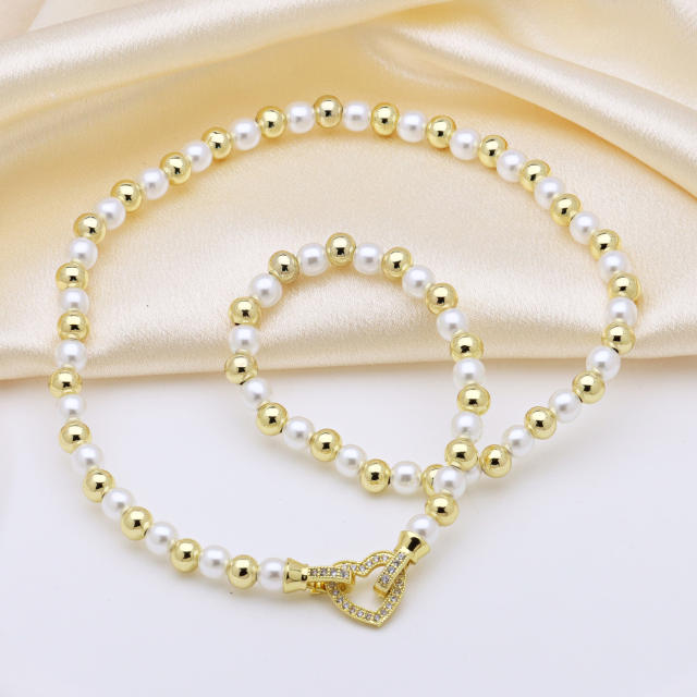 Delicate 18K gold plated copper bead diamond butterfly heart bow imitation pearl bead choker necklace