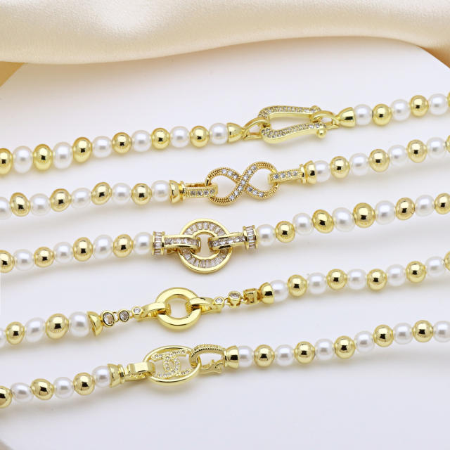 18K gold plated copper ball bead imitation pearl bead choker necklace