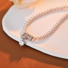 Korean fashion chic pearl bead diamond pendant necklace