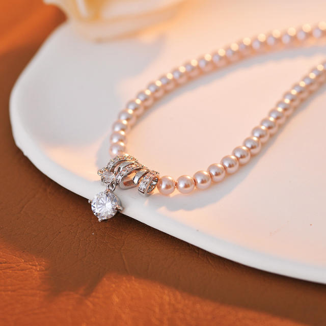 Korean fashion chic pearl bead diamond pendant necklace