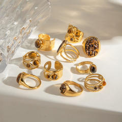 18KG tiger eye stone statement stainless steel finger rings set