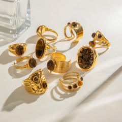 18KG tiger eye stone statement stainless steel finger rings set