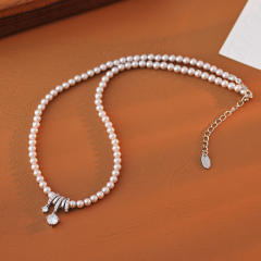 Korean fashion chic pearl bead diamond pendant necklace